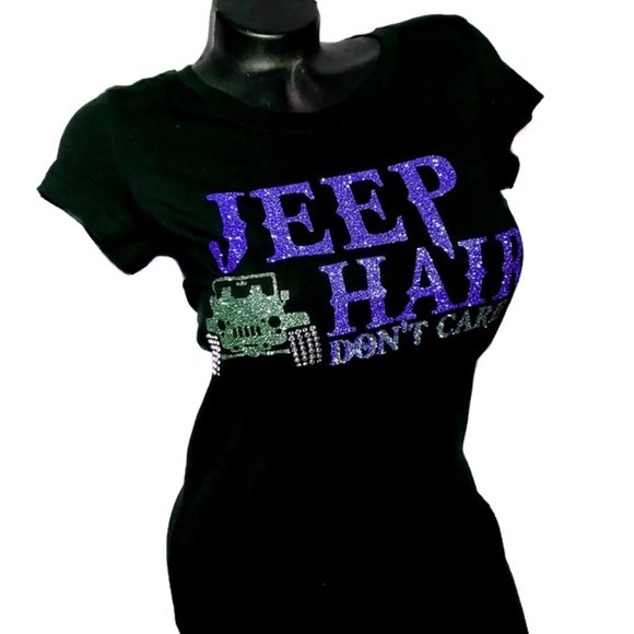 Jeep Hair Don't Care Fitted Tee with Pink Lettering ~ Swark. Crystals. - Picture 4 of 6